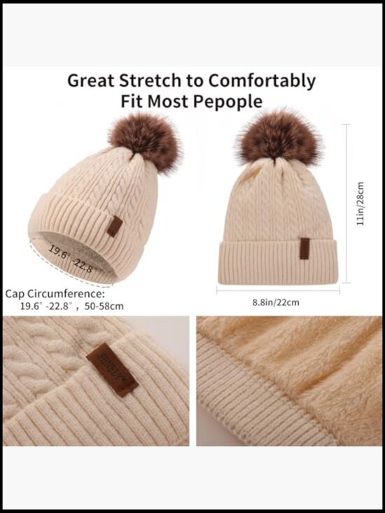 Winter Hat Scarf Gloves Set, Classic Cable Knit Beanie Removable Pom Pom main image 5